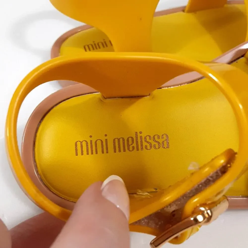 Mini Melissa Yellow Strappy Sandals Toddler 6 Hook and Loop Closure Adjustable